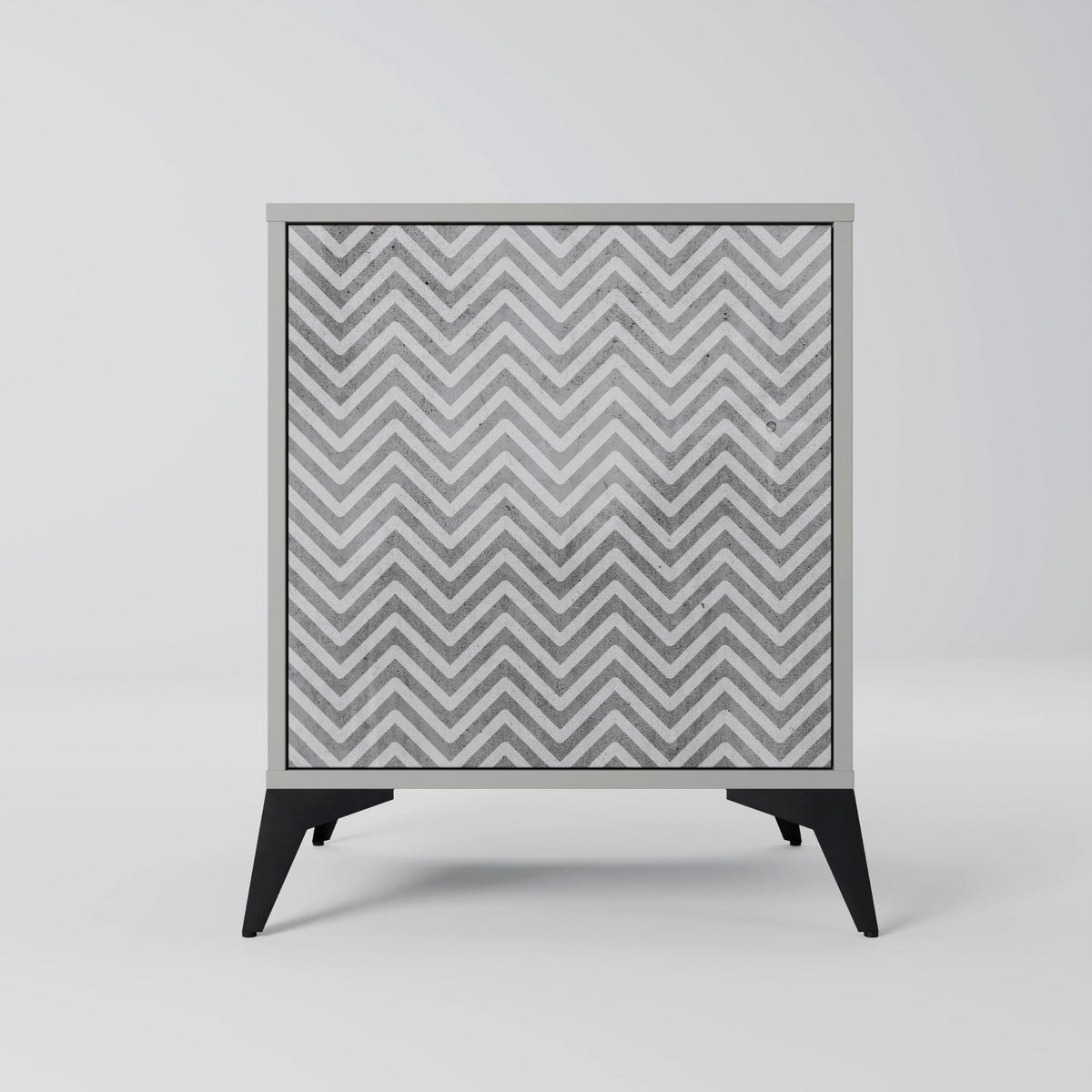 SIDEBOARD CONCRETE ZIG ZAG, Grau, 57,5x42x67,5 cm, Schwarze Metall-Rahmenfüße - Multicolor/Schwarz, Holzwerkstoff/Metall (57.5/67.5/42cm) - SpaceRebels