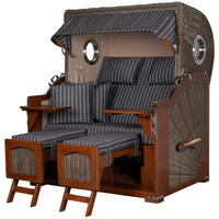 STRANDKORB Komplettset: Ammersee Grande XL Mahagoni Bullauge - PE grau - Modell 500 - Grau, Holz/Kunststoff (142/165/95cm) - bene living