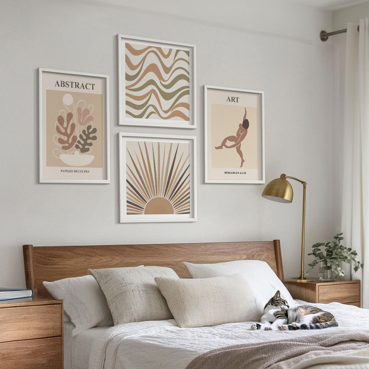BILDER SET 4er Set - 50x50 cm & 40x60 cm Weißer Rahmen - Matisse Boho abstrakte Muster - Weiß, Kunststoff (50/50cm) - TULUP