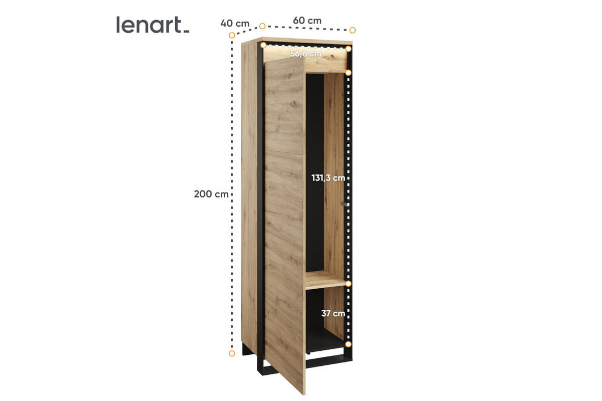 GARDEROBE Quant 4 - Schwarz/Eiche Artisan, Holzwerkstoff (287/249/40cm) - Meblini