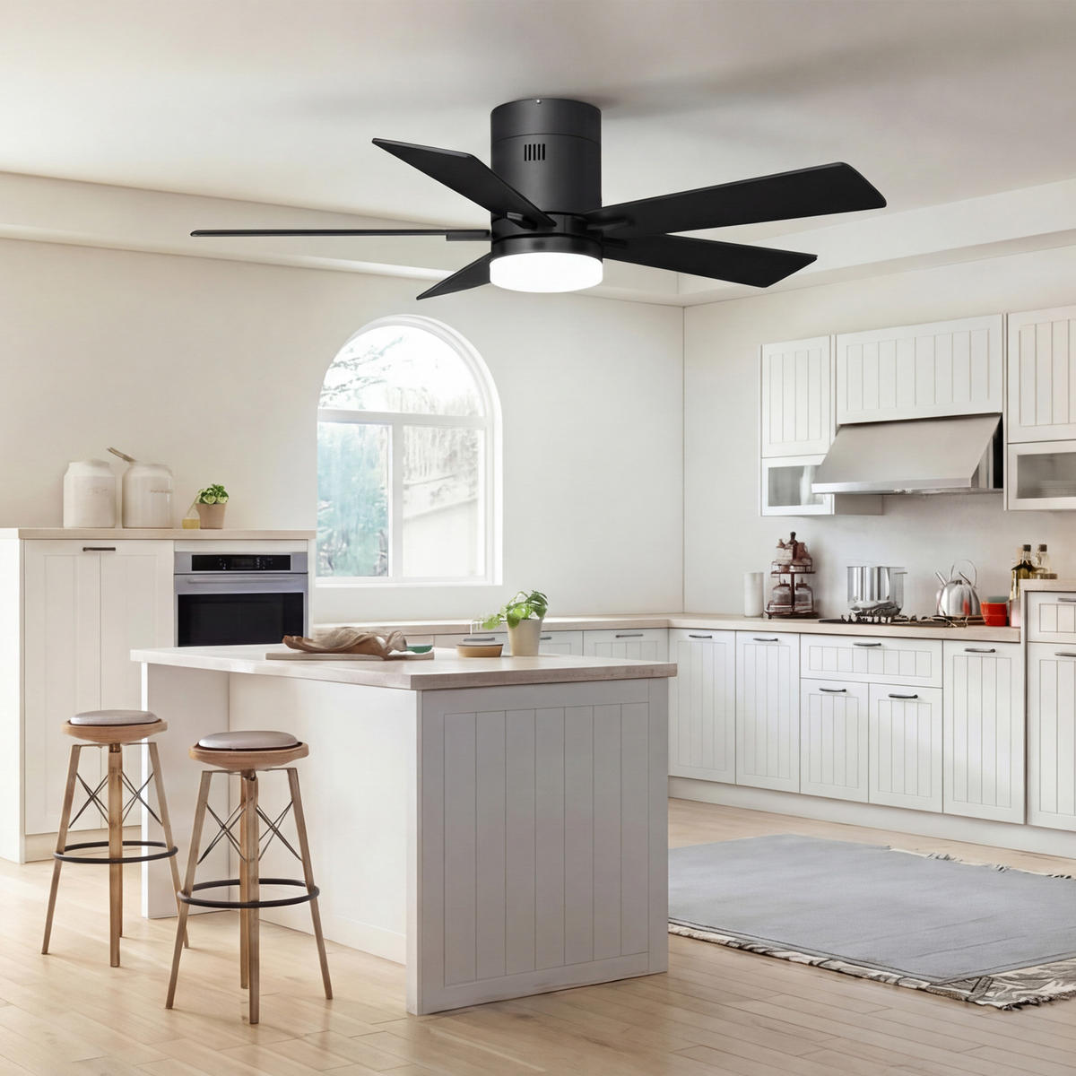 DECKENVENTILATOR mit LED-Licht, 106,6 cm, Schwarz, 6 Stufen & Timer - Schwarz, Metall (106.6/106.6/28cm) - EuroLiving