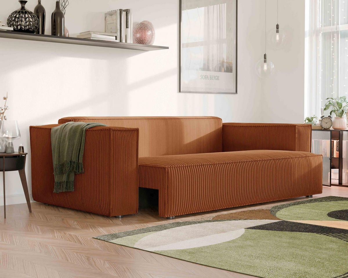 SOFA mit Schlaffunktion und Bettkasten, Ziegelrot - Orange, Holzwerkstoff/Textil (240/84/105cm) - Idohome