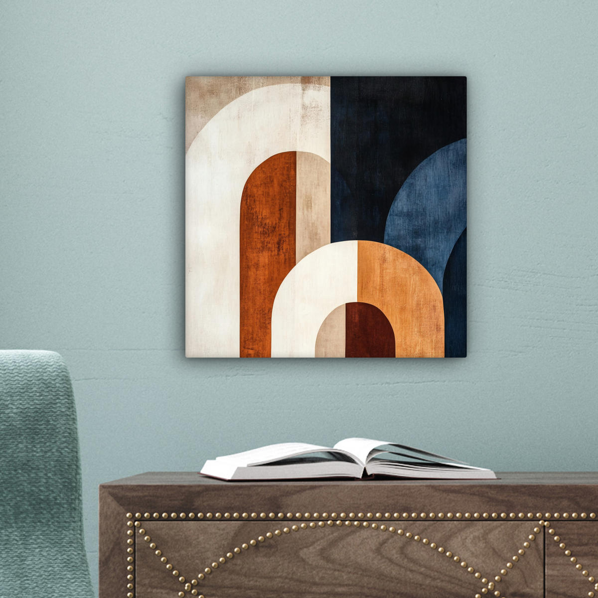 LEINWANDBILD Abstrakt - Formen - Dunkelblau 20x20 cm - Cognac, Textil (20/20cm) - MuchoWow