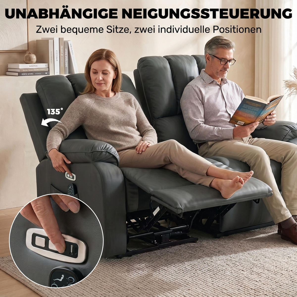 RELAXSOFA Polyester Polyester - Dunkelgrau/Schwarz, Holzwerkstoff/Textil (91/102/145cm) - HOMCOM