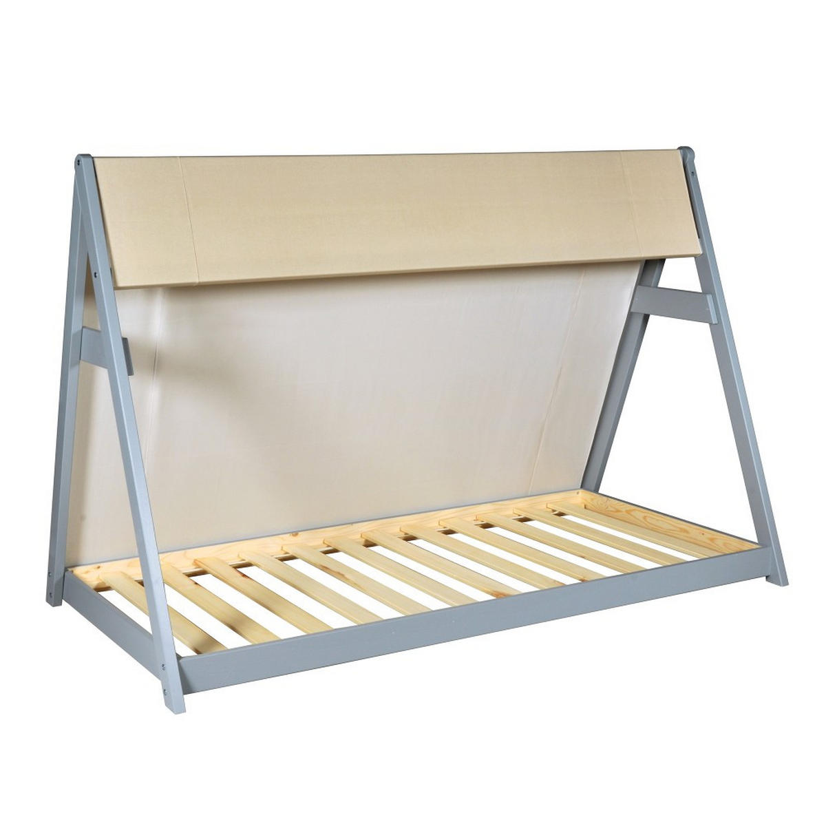 HAUSBETT TIPI mit Stoff und Lattenrost/ Kinderbett 90x190 - Grau - Grau, Holz (90/190cm) - Weber Industries