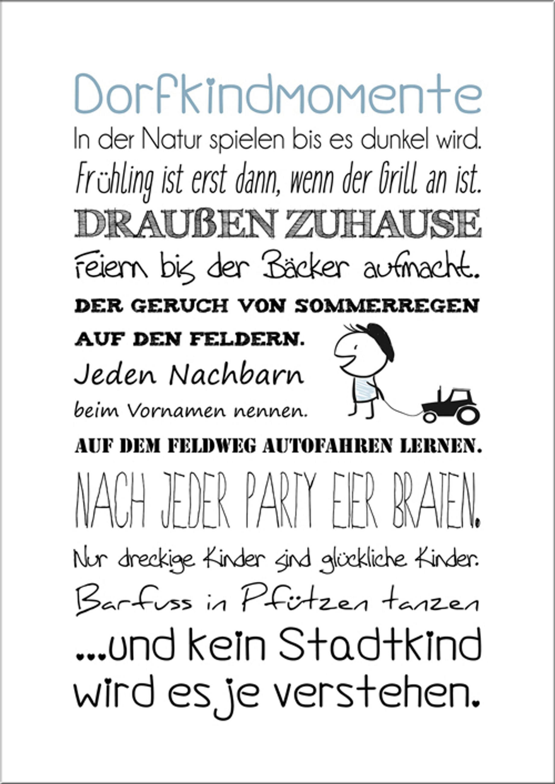 BILD 29x41 cm Typografie Dorfkind Dorfkindmomente - Blau, Holzwerkstoff (29/41/2cm) - artissimo