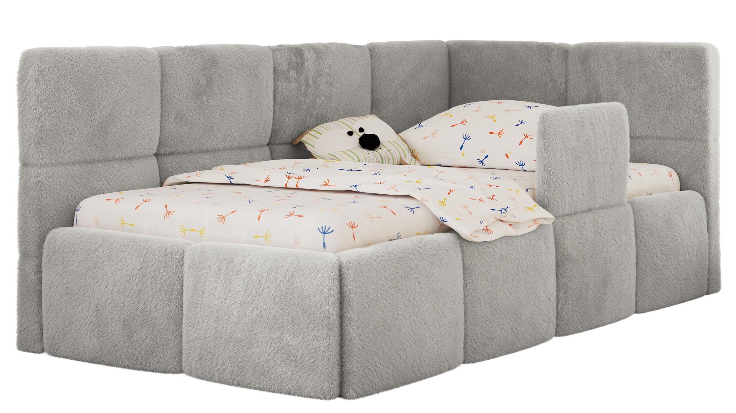 DĚTSKÁ POSTEL ARVO ALTA 90/200 - Světle šedá Plyš - Pravá - světle šedá, textil (90/200cm) - MKS