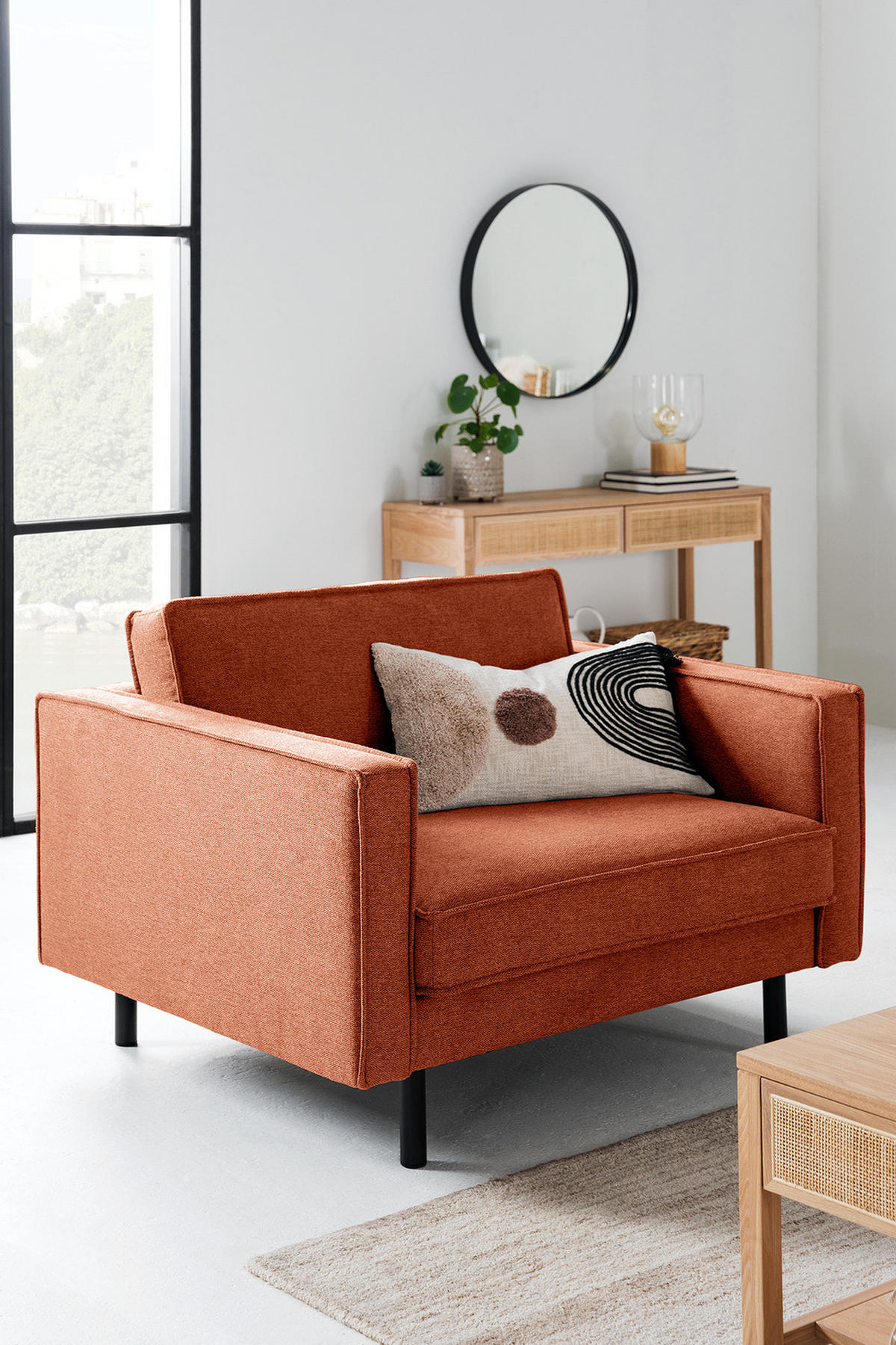 XL SESSEL - Terracotta/Schwarz, Wellpappe/Textil (117/81/96cm) - home24