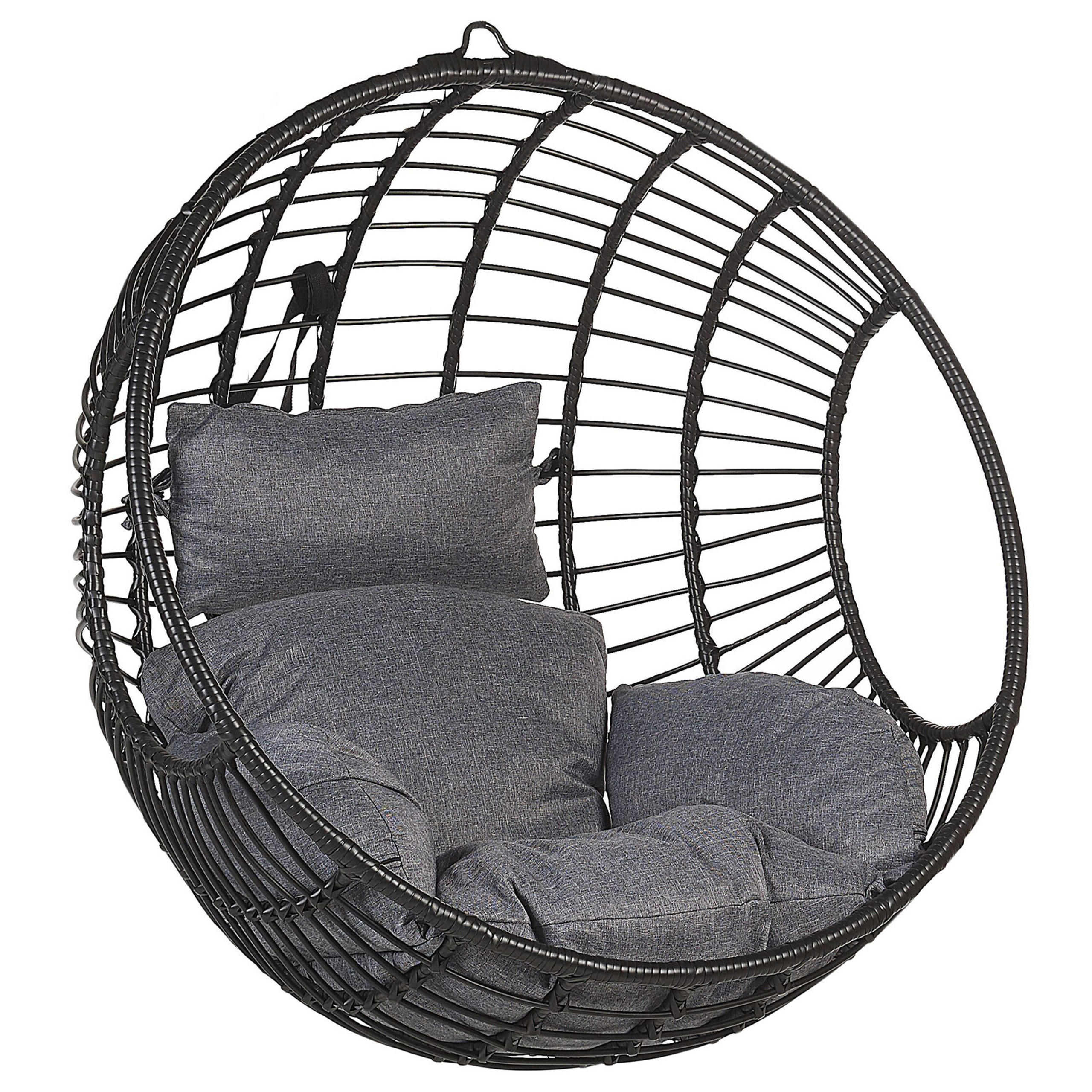 HÄNGESESSEL PE Rattan schwarz/grau mit Sitzkissen 99 cm Aspio - Schwarz/Grau, Kunststoff (99/99/65cm) - Beliani