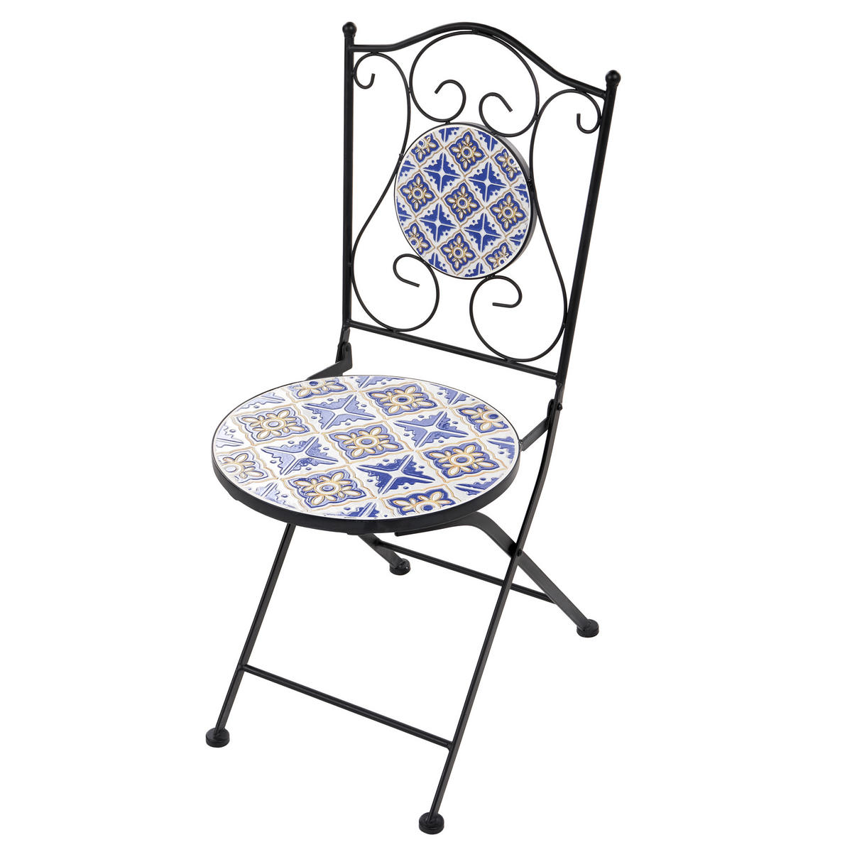 GARTENSTUHL 2er Set klappbar Metall Weiß/Blau Siponto - Blau/Schwarz, Metall (40/90/44cm) - Beliani