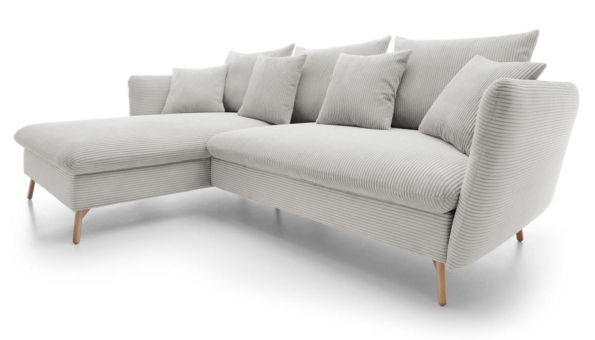 ECKSOFA Savona L-Form 260 cm, Cordstoff, Links, Vanille - Ecru, Holz (258/167cm) - Emporius
