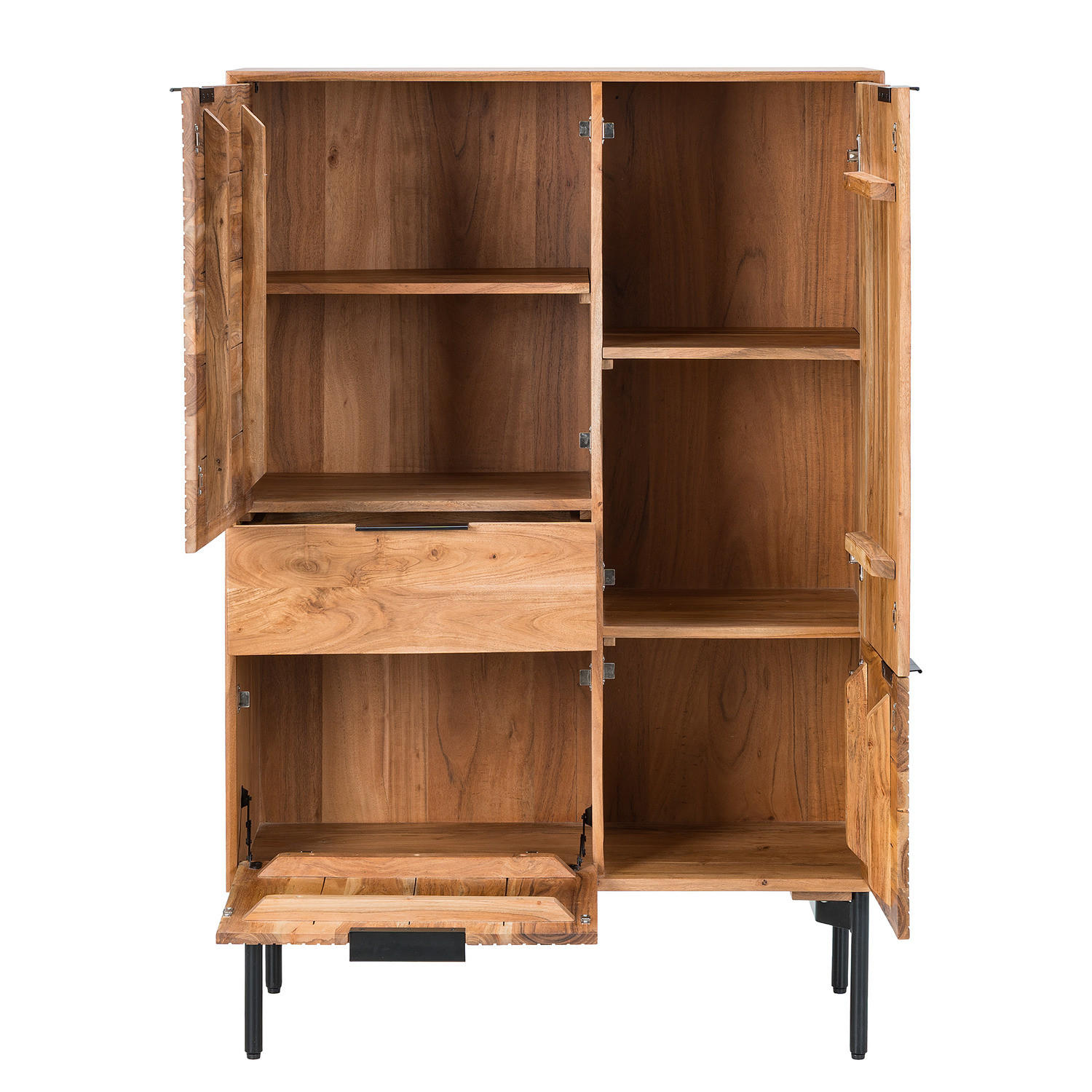 HIGBOARD - Akazie massiv / Schwarz - Schwarz/Akaziefarben, Holz (92/140/42cm) - home24