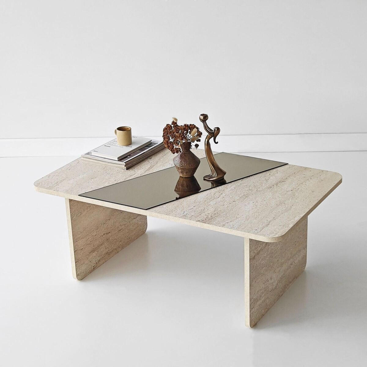 COUCHTISCH mit rechteckiger Spiegelplatte 100/60/40 cm - Beige, Holzwerkstoff (100/60/40cm) - Calicosy