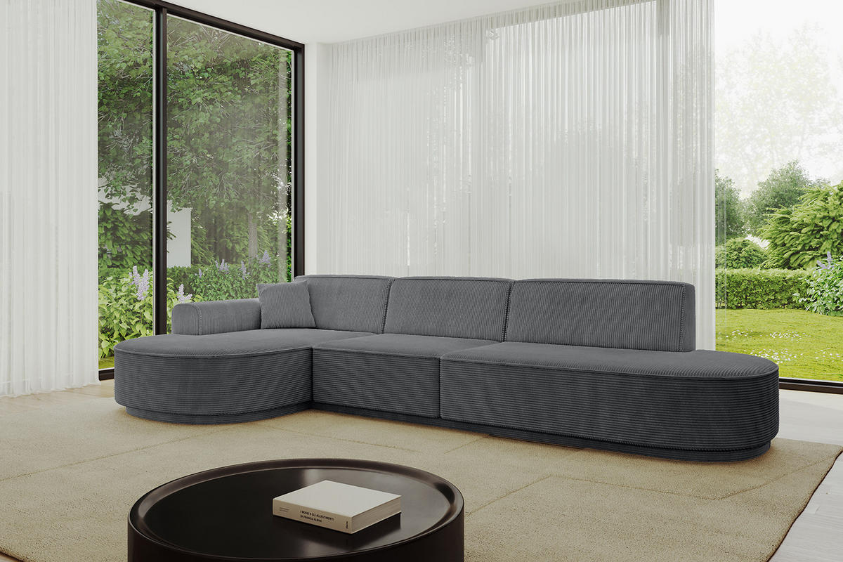 ECKSOFA Ottomane Links MARI-L2 - 317x163x81 cm Dunkelgrau Cord - Dunkelgrau/Schwarz, Holzwerkstoff/Kunststoff (165/321cm) - ALTDECOR