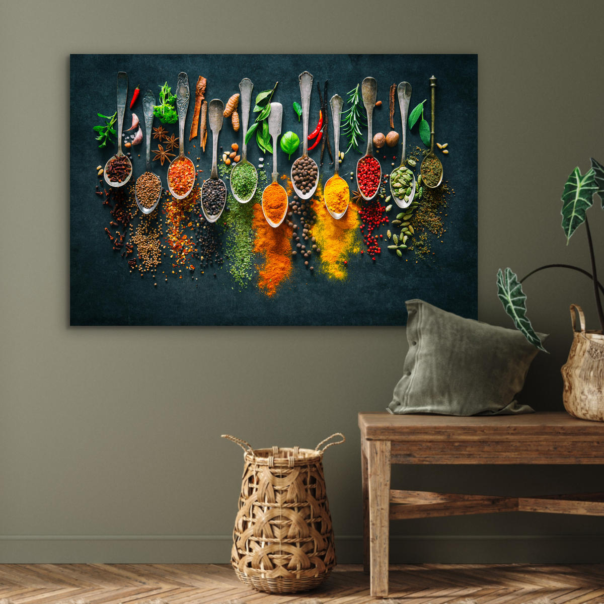 METALLBILD Kräuter - Gewürze - Löffel 120x80 cm - Currygelb, Metall (120/80cm) - MuchoWow