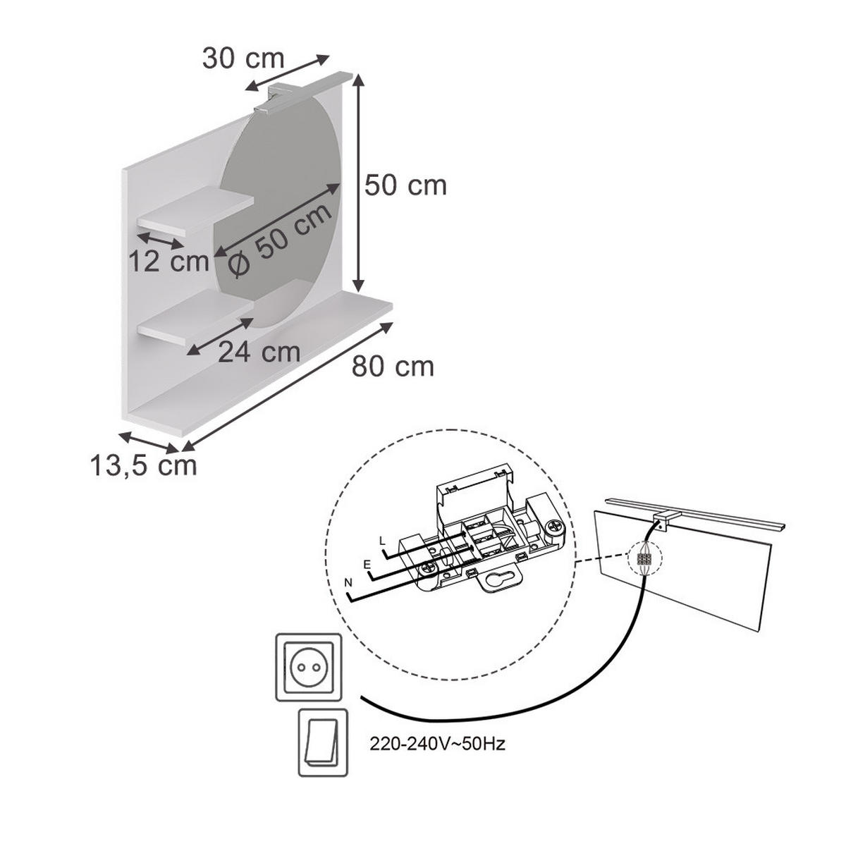 BADSPIEGELSCHRANK Avena Weiß 80 x 50 cm mit 3 offenen Fächern - Weiß, Holzwerkstoff (80/50/13.5cm) - Vicco