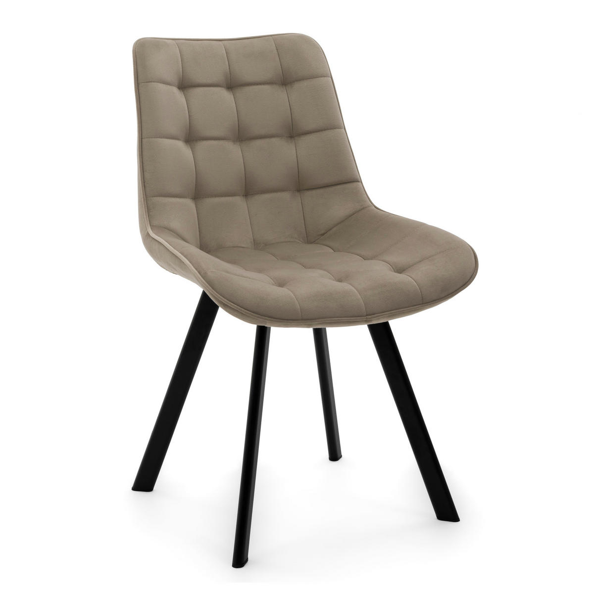 STUHL TORI gepolsterter mit Steppung - dunkelbeige - Samt Velour - Schwarz/Braun, Textil/Metall (53/86/60cm) - NEW HOME