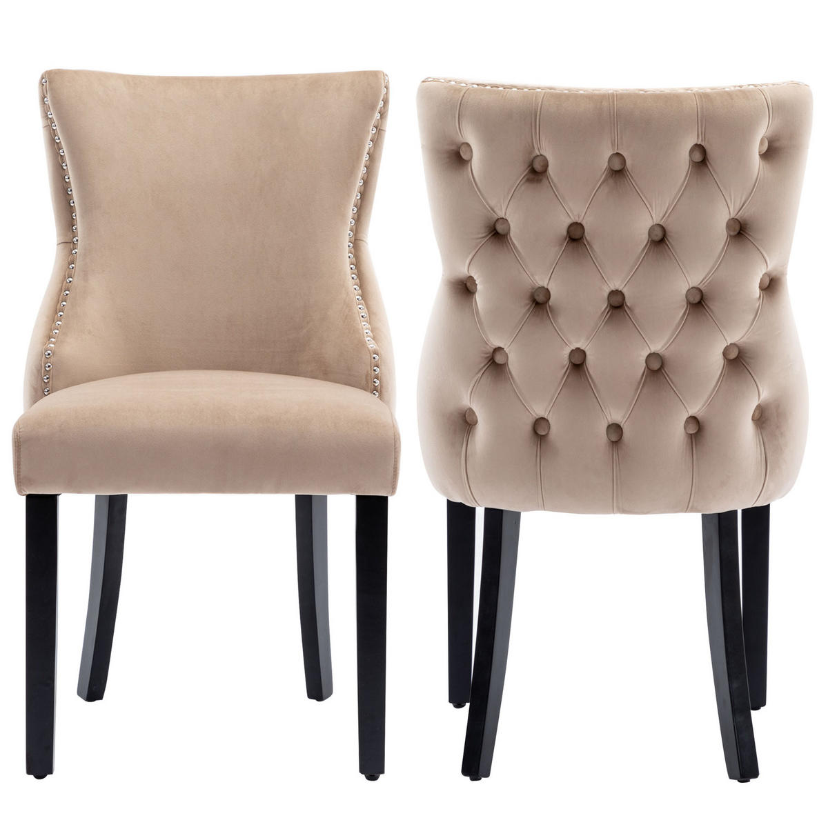 STUHL Esszimmer mit Rückenlehne 50 x 41 x 91 cm Samt Beige 2er-Set - Beige, Metall (41/91/50cm) - Meubliv