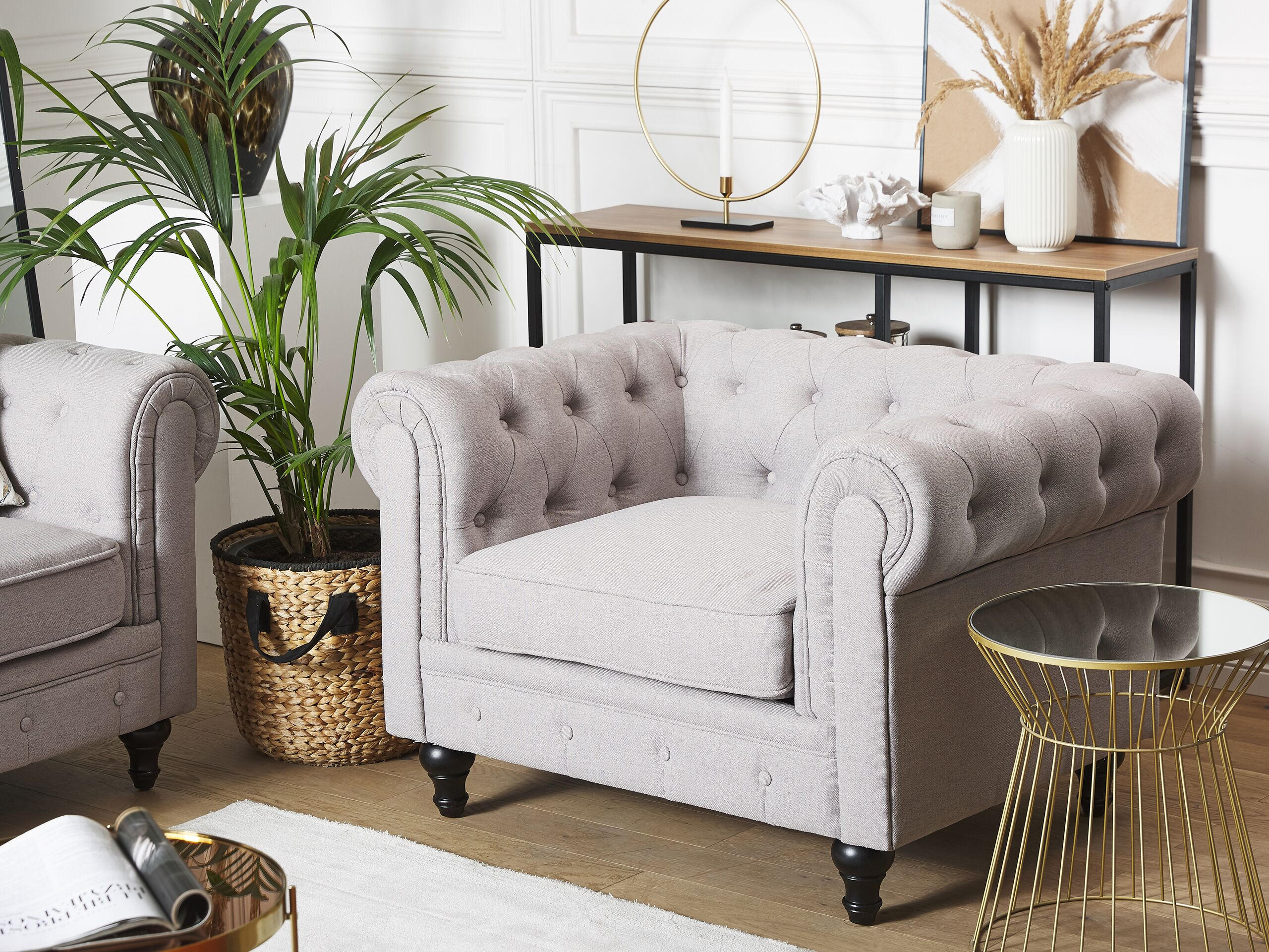 SESSEL Polsterbezug hellgrau Chesterfield - Hellgrau, Textil (110/70/75cm) - Beliani