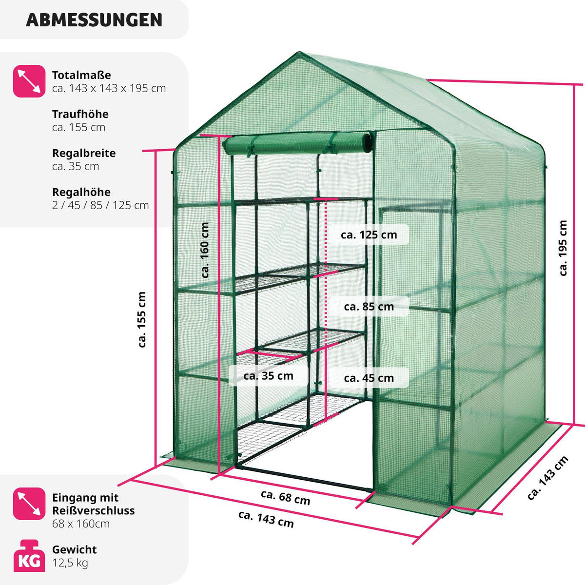 FOLIENGEWÄCHSHAUS Antonius,143 x 143 x 195 cm,grün - Grün, Kunststoff (143/195/143cm) - tectake