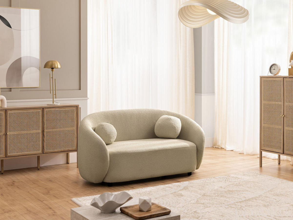 2-SITZER-SOFA Roundi Beige Bouclé - Beige/Schwarz, Holz/Kunststoff (150/76/80cm) - S-Style Möbel