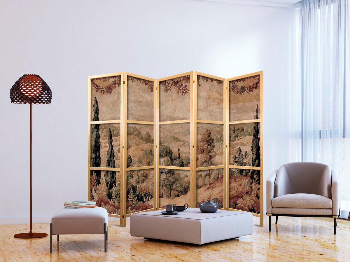 PARAVENT Japanischer 5-tlg 225x172 cm Retro Landschaft - Multicolor, Holz/Textil (225/172/3cm) - Muralo
