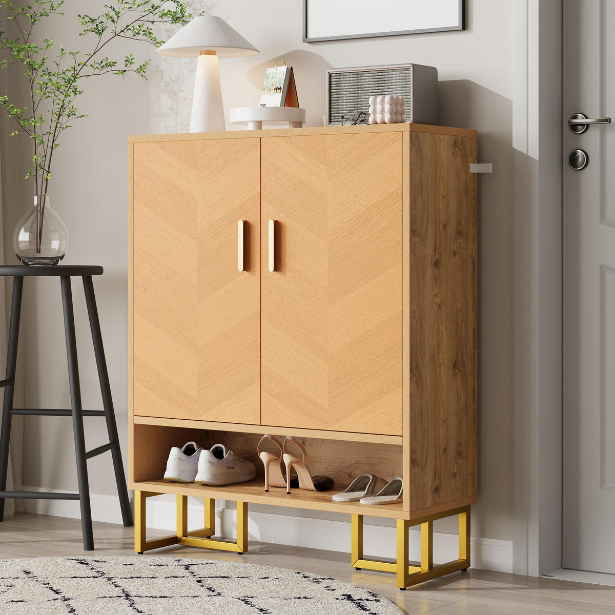 SCHUHSCHRANK aus MDF 80x38x100cm in Natur mit Soft-Close - Naturfarben, Holzwerkstoff (80/100/38cm) - Modfu