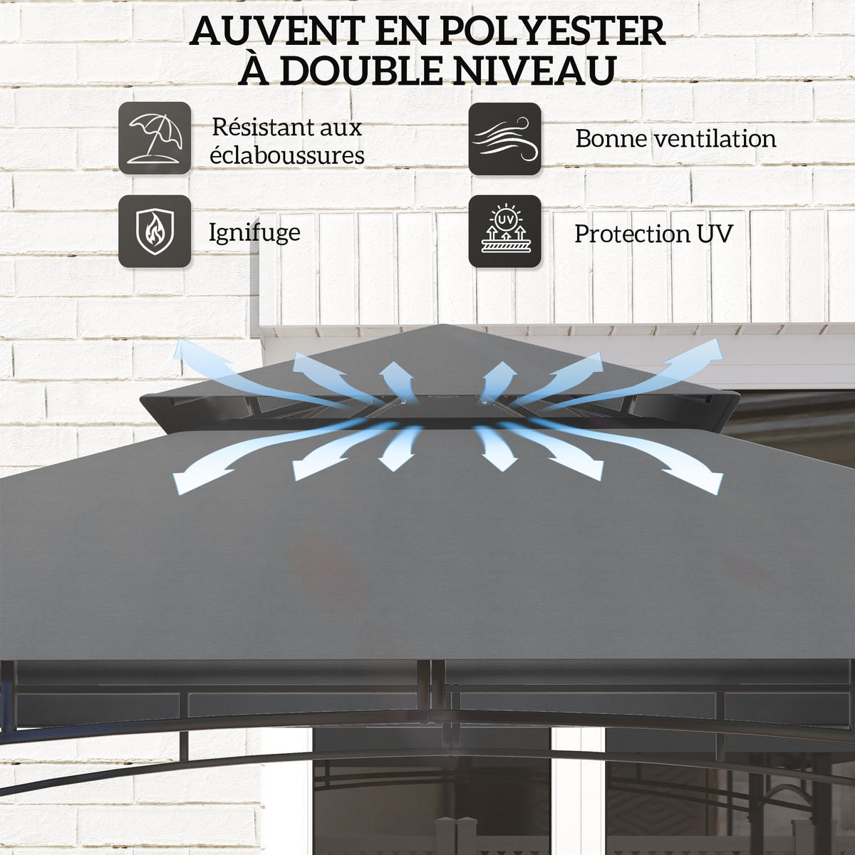 GRILLPAVILLON DE-12649 240/150/250 cm LED, 2 Regale, 8 Haken Dunkelgrau - Dunkelgrau, Metall (375.92/629.92/617.22cm) - ComfortXL