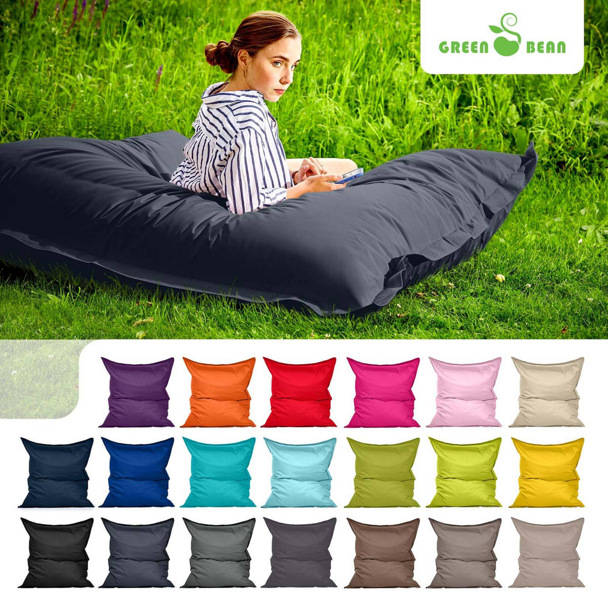 RIESEN-SITZSACK "Square" 140x180cm 380 L - Grau, Textil (140/25/180cm) - Green Bean