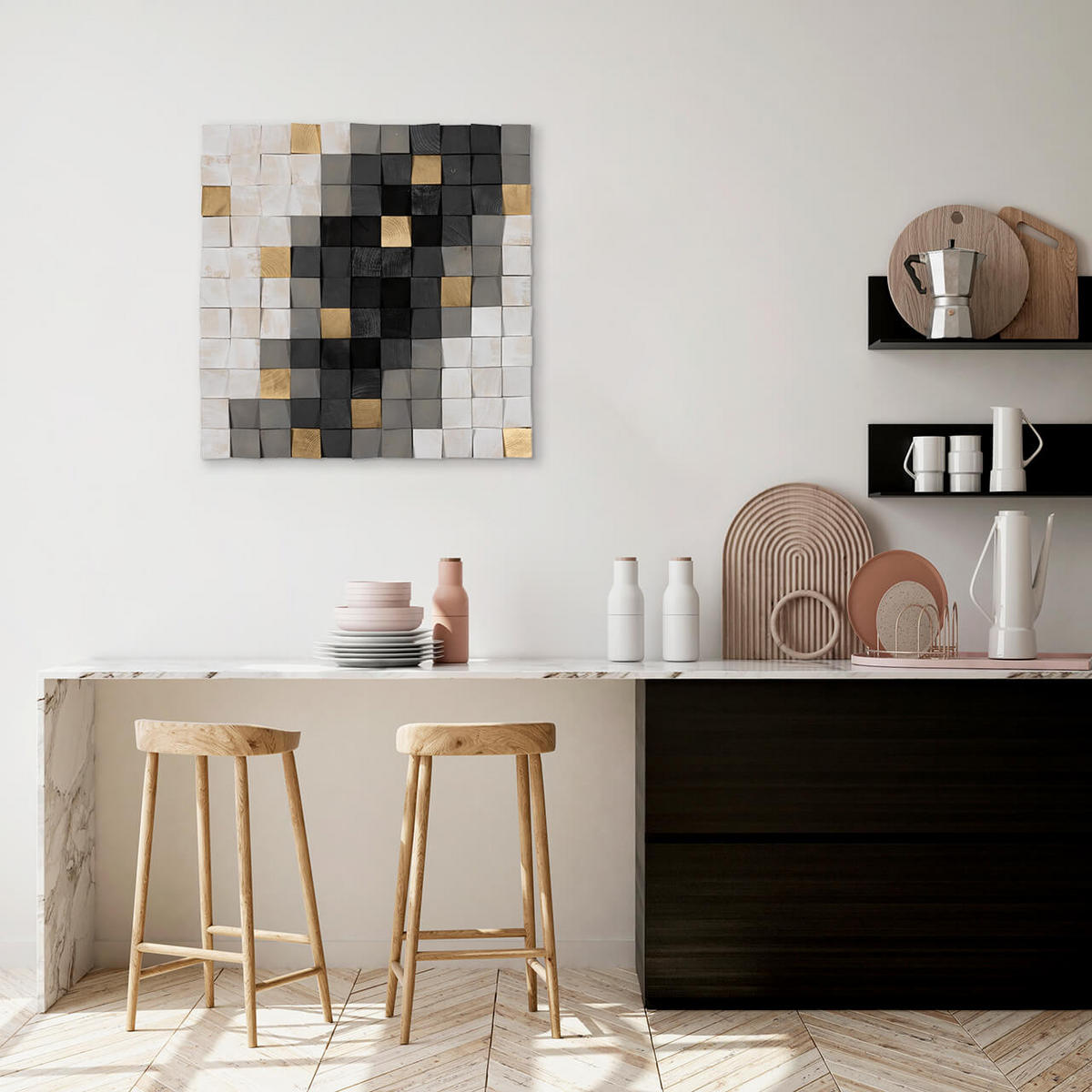 HOLZBILD Grau 75/75 cm - Schwarz/Grau, Holz (7/75cm) - KUNSTLOFT