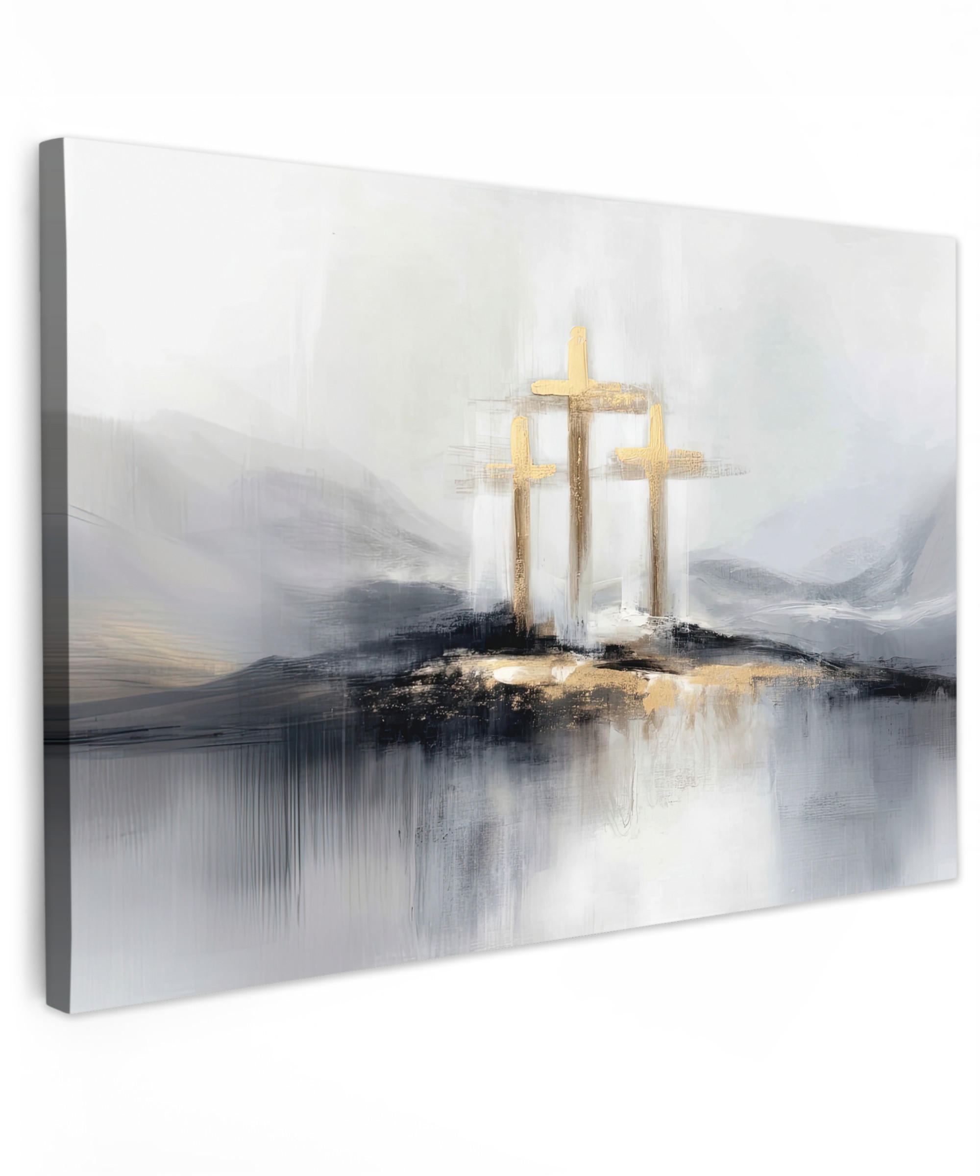 LEINWANDBILD Abstrakt - Malerei - Christentum - Kreuz Groß 140x90 cm - Weiß, Textil (140/90cm) - MuchoWow