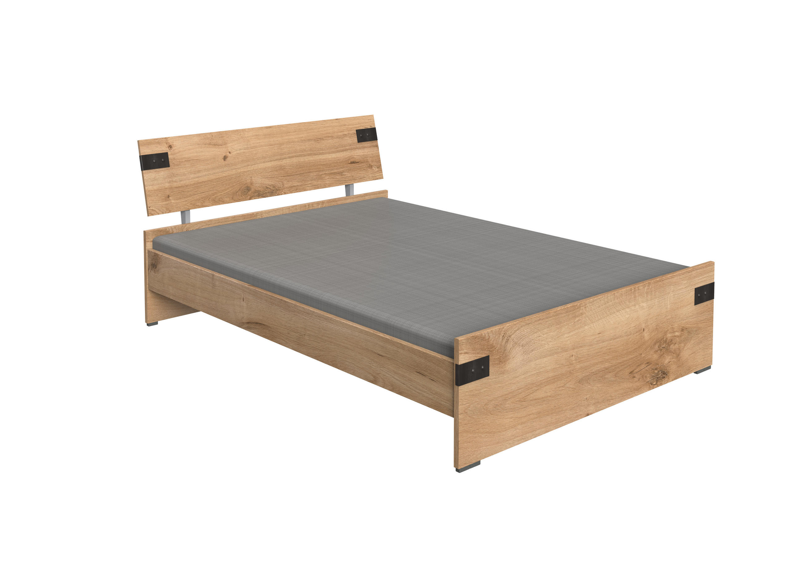 JUGENDZIMMER Liverpool in Plankeneiche und Graphit 3 teilig mit 140er Bett und Drehtürenschrank - Braun, Holzwerkstoff (120/200/80cm)