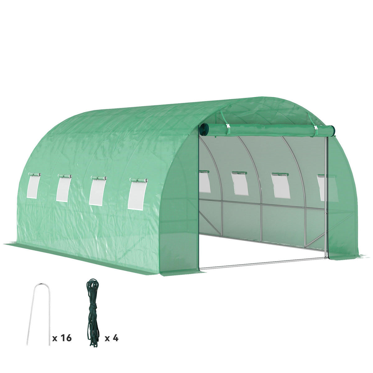 FOLIENTUNNEL, 398L x 298B x 198H cm - Grün, Kunststoff/Metall (298/198/398cm) - Outsunny