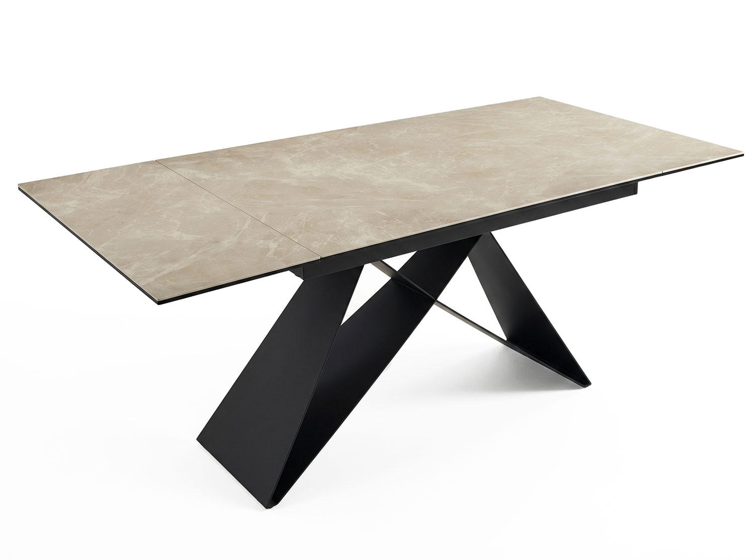 ESSTISCH Westin Crema Marfil Marmor / schwarz 160-240 / 90 / 76cm - Schwarz/Grau, Glas/Holz (90/240/76cm) - Feldmann-Wohnen