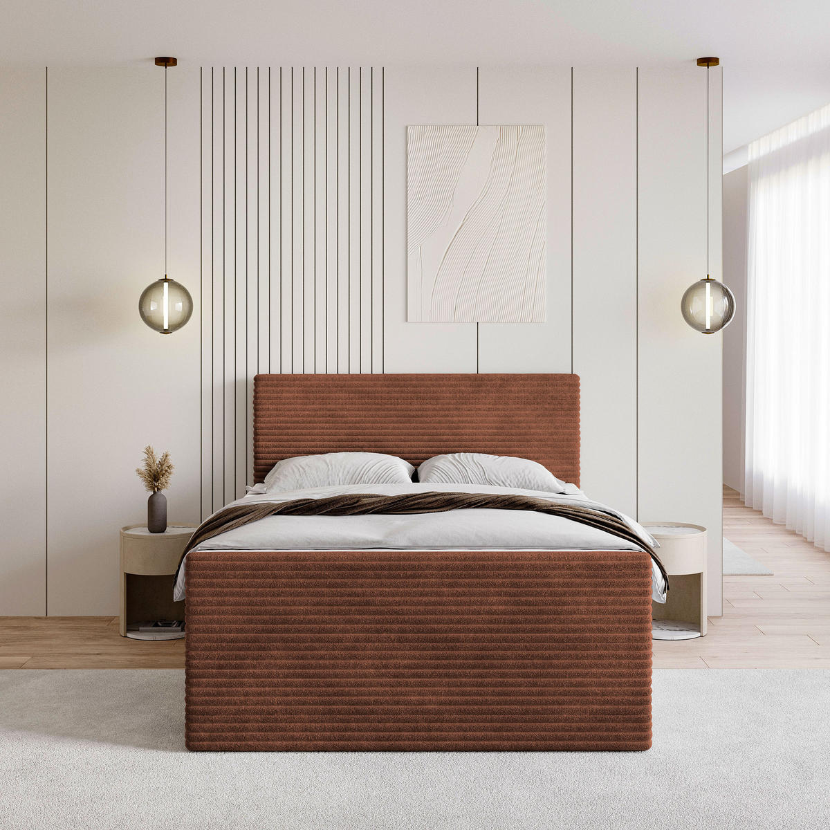 BOXBETT NOLEN 140x200 cm mit Matratze und Topper - Braun - Braun, Holz (140/200cm) - MASSENO