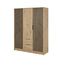 KLEIDERSCHRANK Nelly Artisan Eiche, Artisan Eiche Lamellen, Schrank Dreitürige, Garderobe mit Schubladen - Eiche Artisan, Holzwerkstoff (155/200/51cm) - Bettso