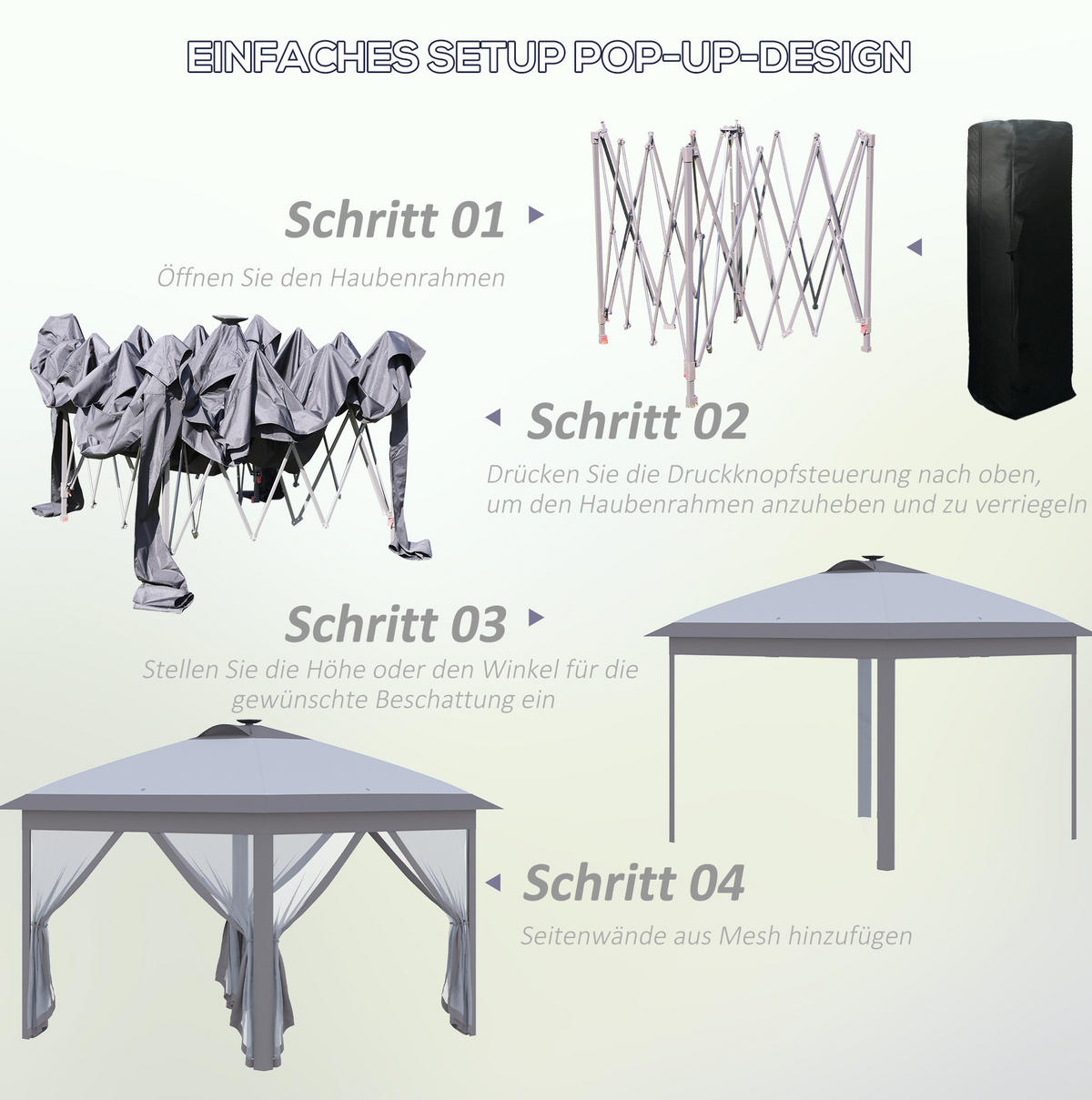 FALTPAVILLON aus Metall 330/330/288 cm mit LED-Beleuchtung, USB-Aufladung und Netzvorhängen, Grau - Grau, Metall (330/288/330cm) - Redom