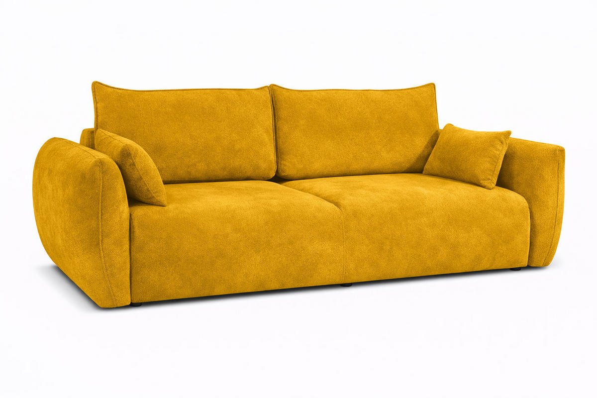 SOFA Mit Schlaffunktion Und Bettkasten, Veloursstoff Salvador, Gelb, Zephira - Gelb, Holz (238/87/102cm) - Kaiser Möbel