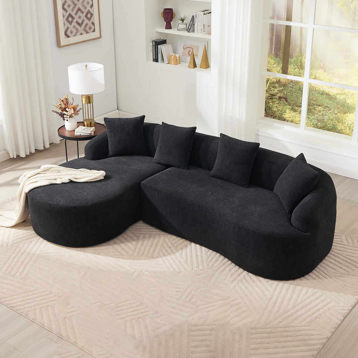 3-SITZER SOFA Chenille Schwarz mit Vakuumverpackung - Schwarz, Textil (243/150cm) - WISHDOR