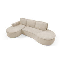 ECKSOFA MOLLY mit Schlaffunktion – Halbrund, freistehend, Liegefläche 140x207 cm, 3 Kissen, Abriamo-Stoff, 277x157x88 cm, Links Beige - Sandfarben, Holz/Textil (157/277cm) - DomoHome
