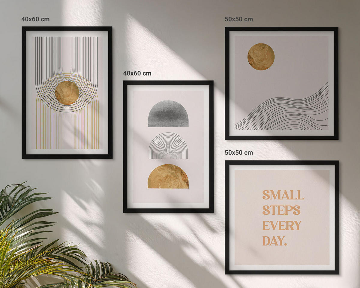 WANDBILDER 4er-Set - 50x50 cm & 40x60 cm Schwarzer Rahmen - Abstrakte geometrische Formen - Schwarz, Kunststoff (50/50cm) - ArtPrintCave
