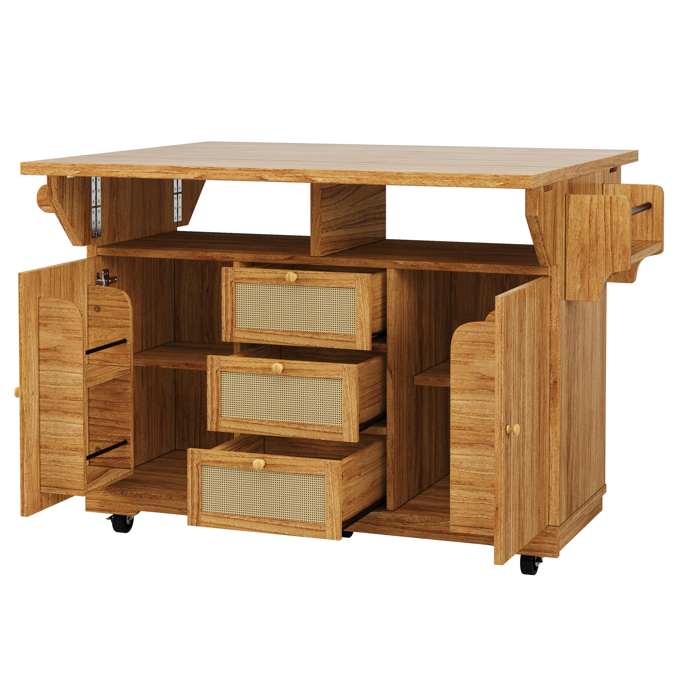 KÜCHENINSEL 142.5/40/95 cm Dunkelbraun mit 3 Schubladen und Rollen - Dunkelbraun, Holz (80/95/142.5cm) - Oxeza