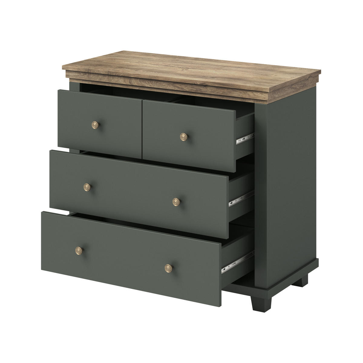 KOMMODE EVOLETTA 90/81/42 cm mit 4 Schubladen Grün - Grün, Holzwerkstoff (90/81/42cm) - MASSENO