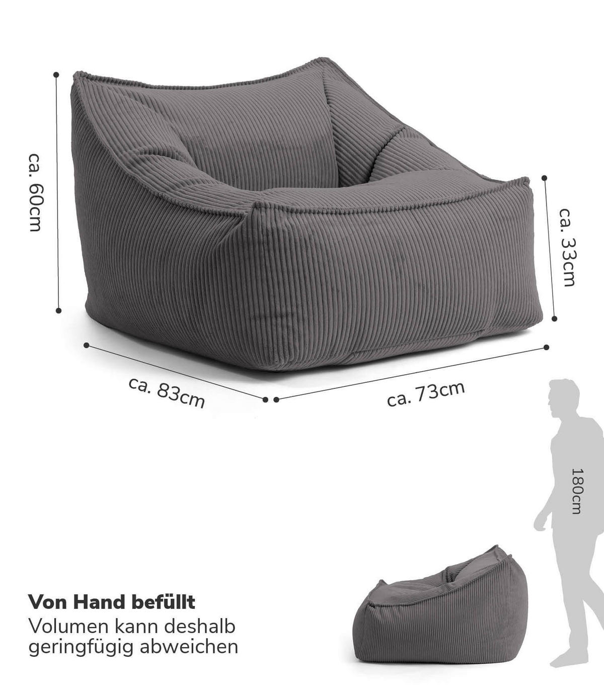 SITZSACK Cord Der Lümmel - Anthrazit, Textil (73/60/83cm) - Mokebo