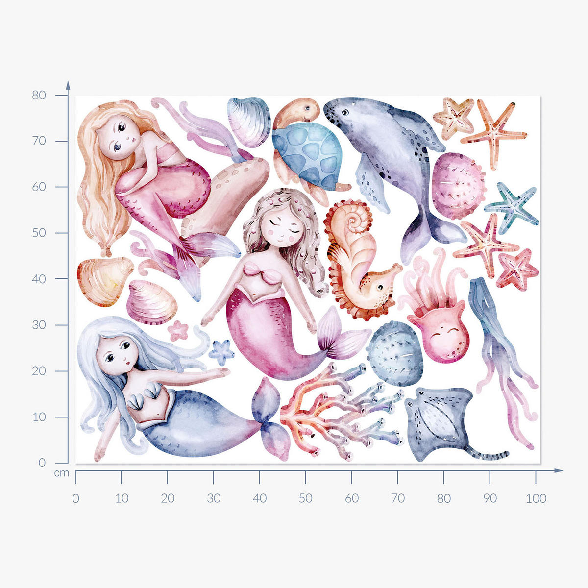 WANDAUFKLEBER 80x101cm - Die Welt der kleinen Meerjungfrauen - Multicolor, Kunststoff (80/101/0.1cm) - Wallfluent