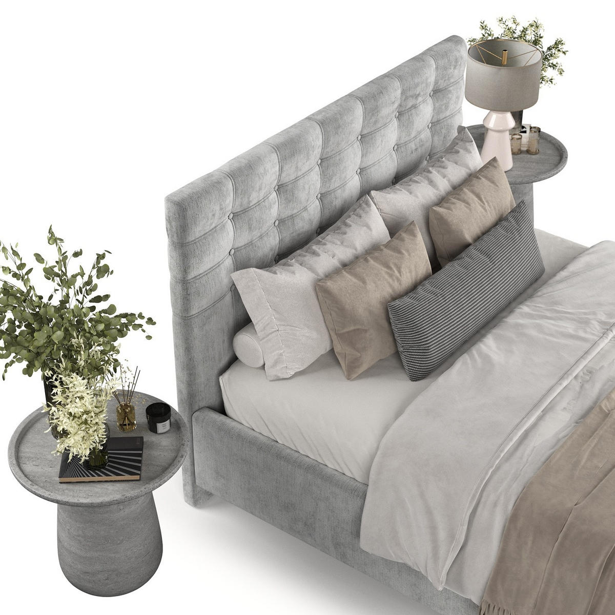 POLSTERBETT Soma 140/200 cm Hellgrau im Lotta Stoff - Hellgrau/Naturfarben, Holz/Holzwerkstoff (140/200cm) - AltaBeds