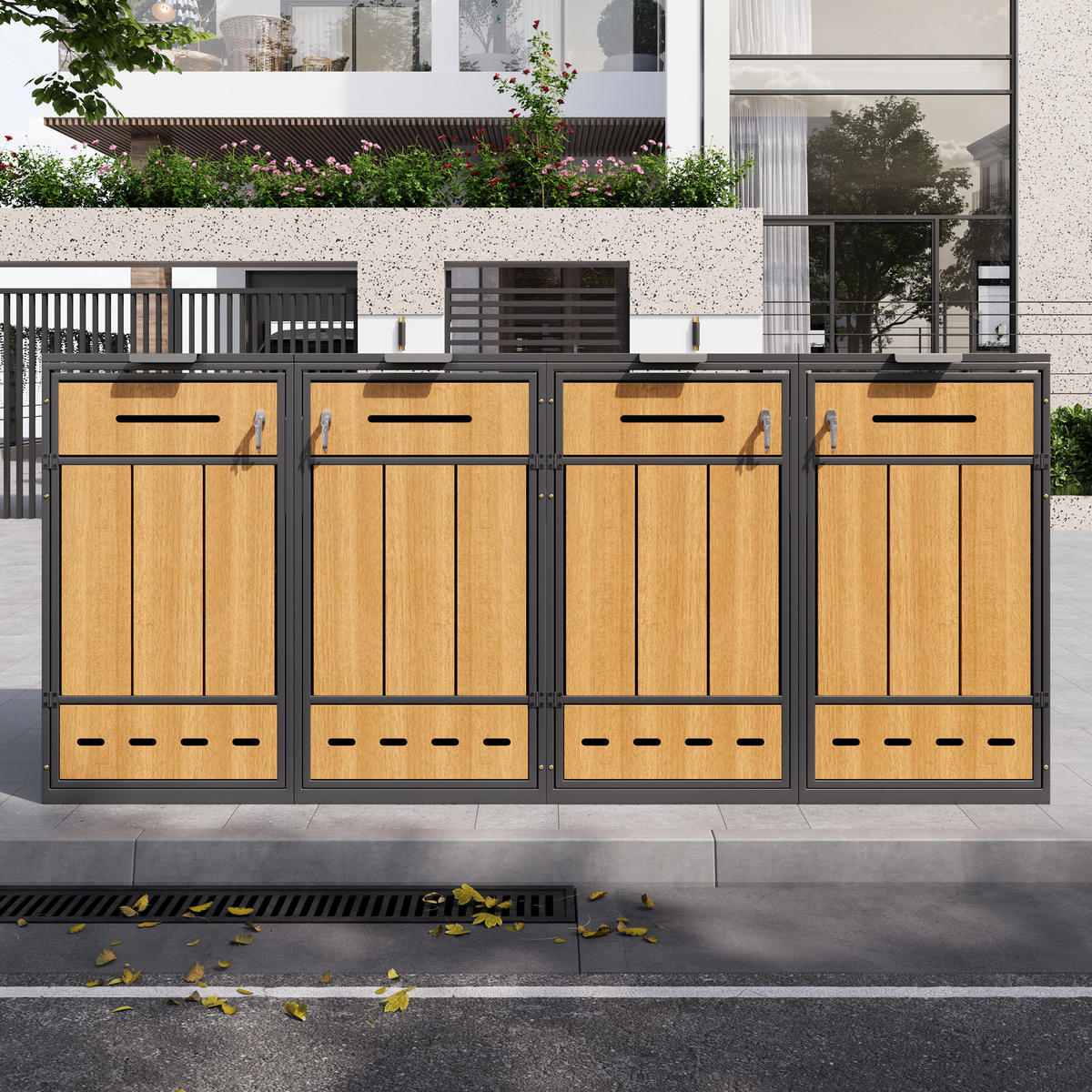 MÜLLTONNENBOX 4er abschließbar 120-240L Lüftung 2 Türen - Multicolor, Metall (169/249/264cm) - FLIEKS