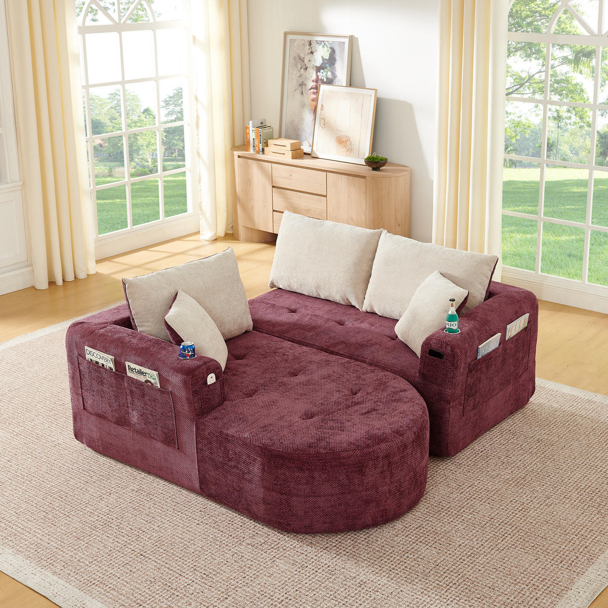 ECKSOFA DE-35043 L-Form mit Becherhalter Weinrot - Weinrot, Textil (170/255cm) - ComfortXL