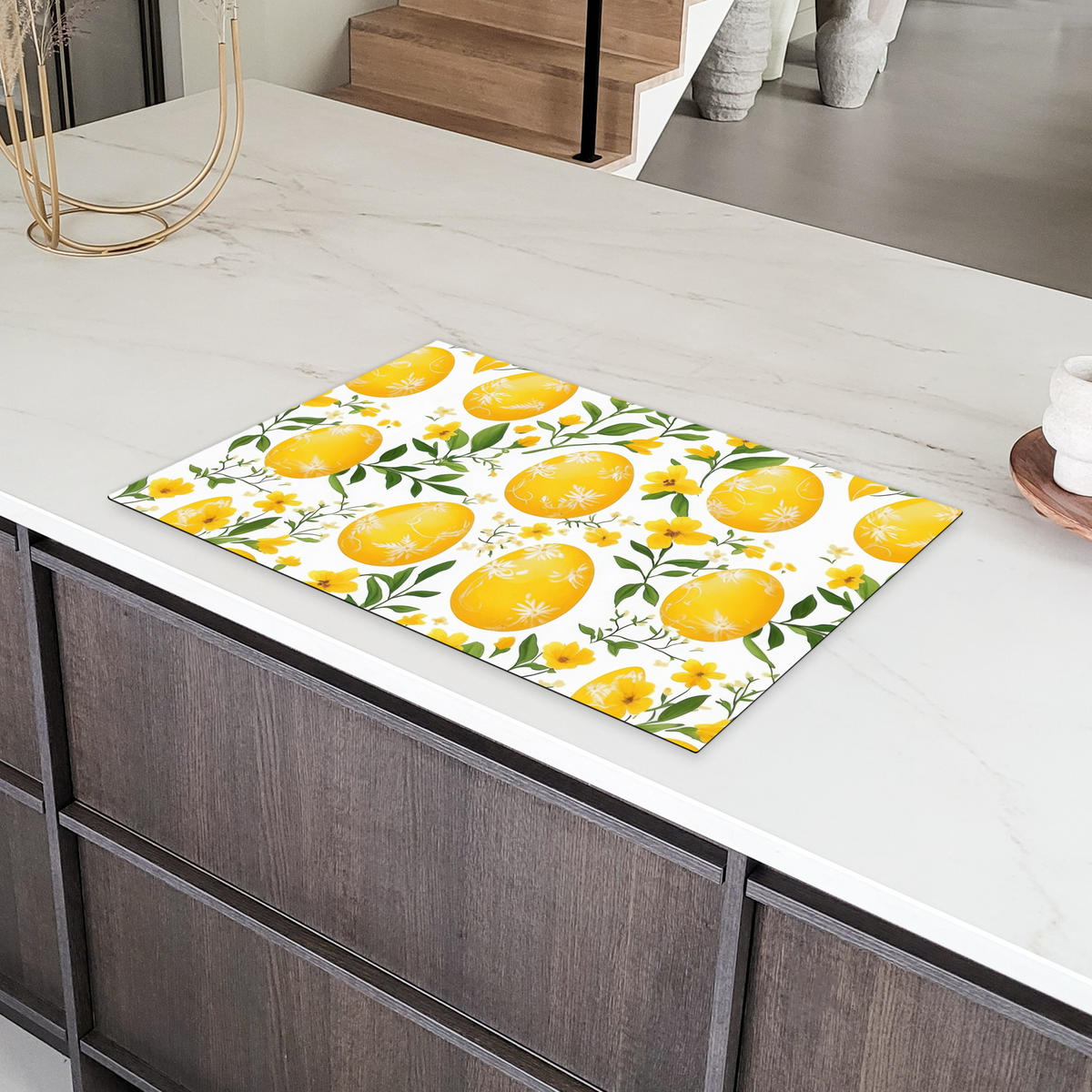 HERDABDECKPLATTE Blumen - Ostereier - Gelb Induktionsmatte 81x52 cm - Gelb, Kunststoff (81/52/0.2cm) - MuchoWow