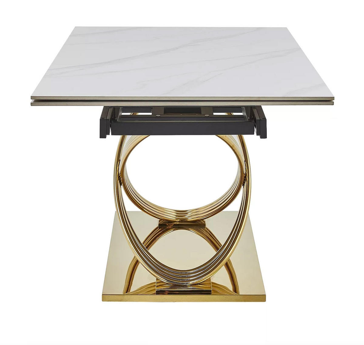 ESSTISCH Heraclea Weiß Marmor / Gold 160-240 / 90 / 76cm - Goldfarben/Weiß, Holz/Keramik (90/160/76cm) - Feldmann-Wohnen